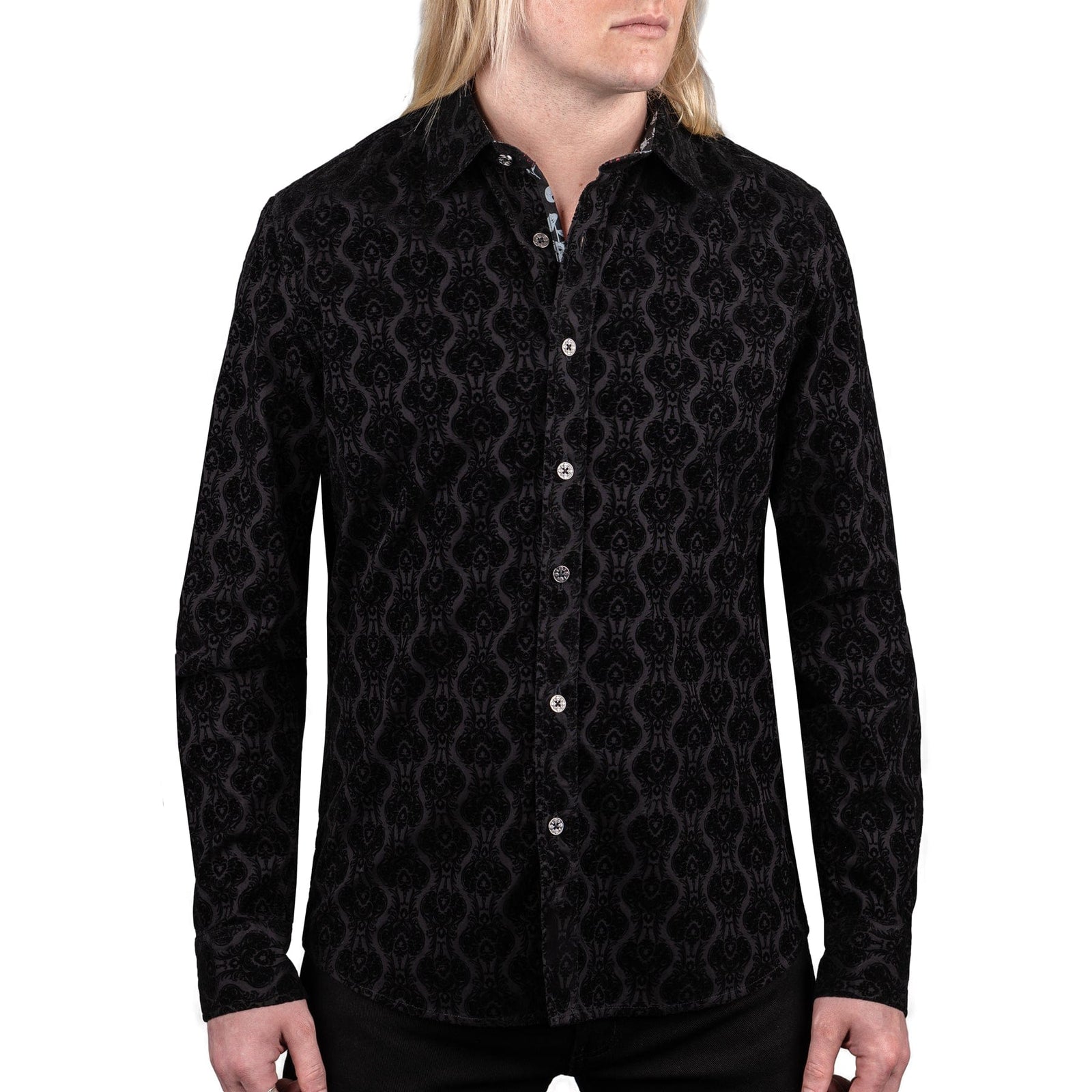 Wornstar Clothing Mens Long Sleeve Shirt. Amaryllis Black Button Down Shirt.