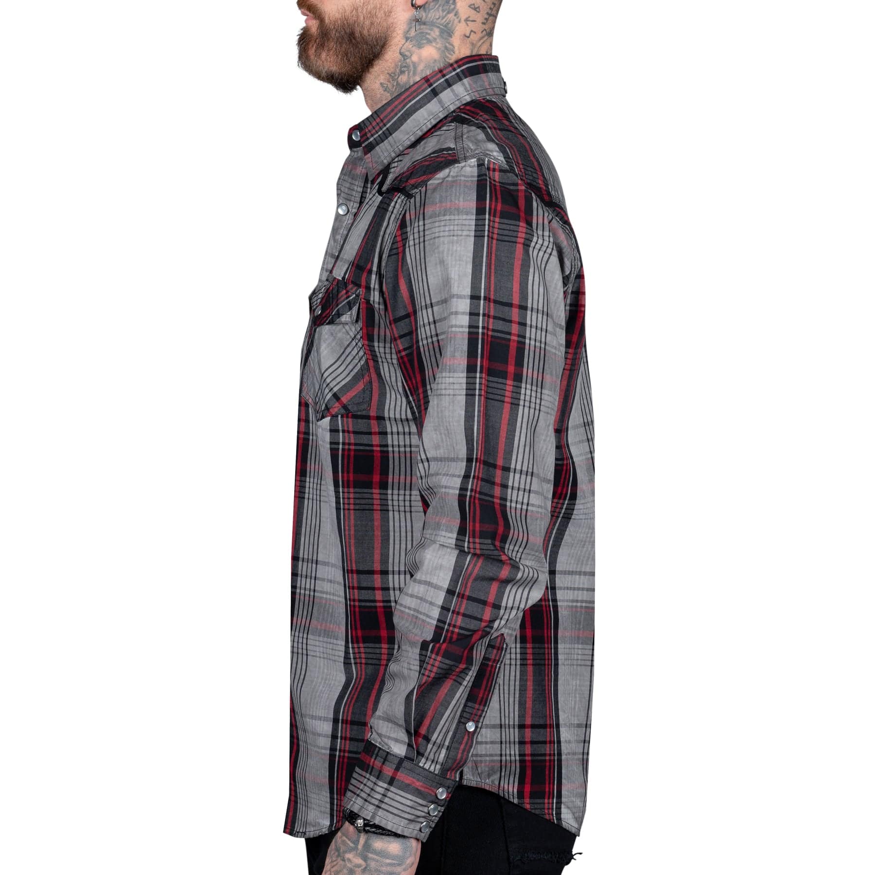 Wornstar Clothing Mens Long Sleeve Shirt. Asphalt Button Down Plaid Shirt.