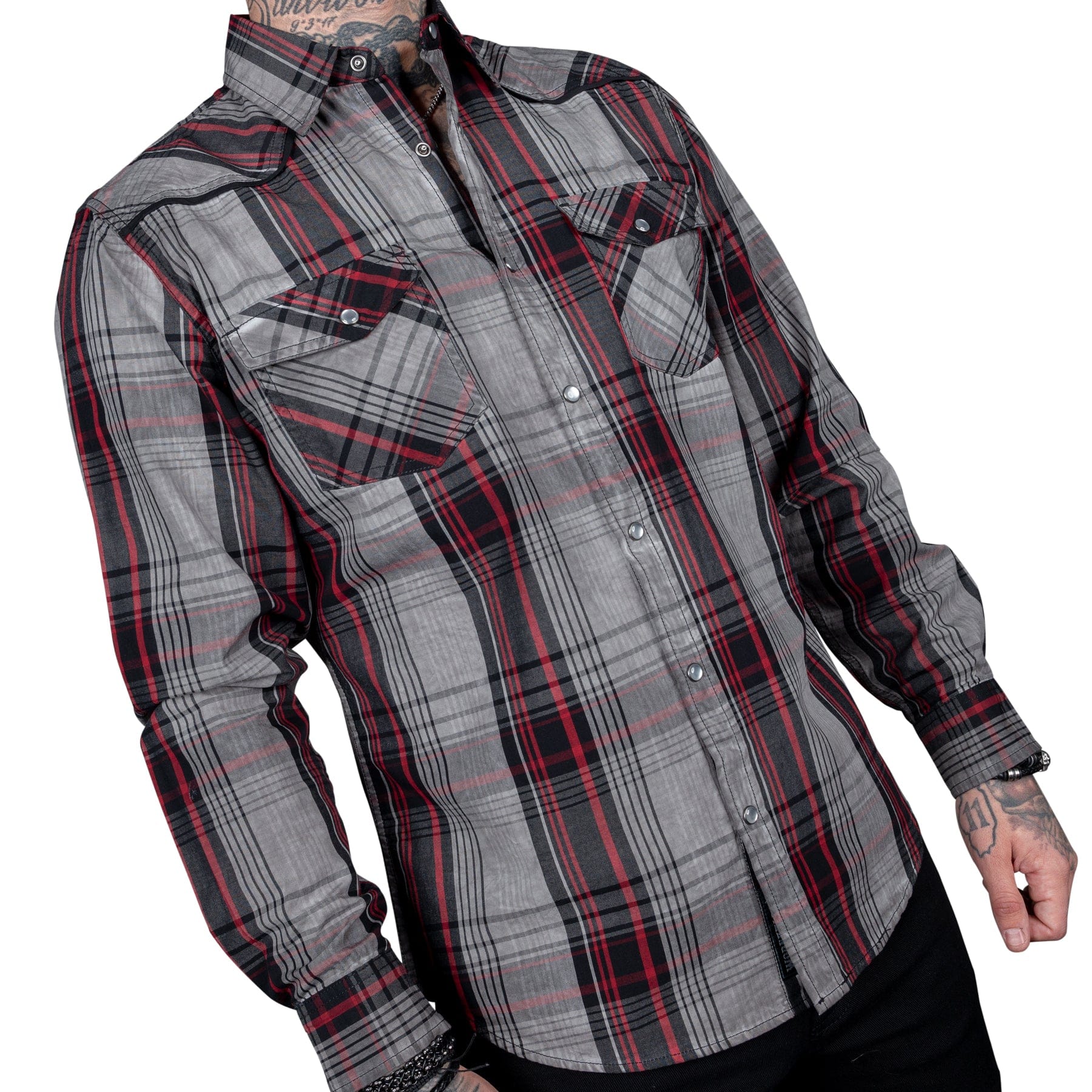 Wornstar Clothing Mens Long Sleeve Shirt. Asphalt Button Down Plaid Shirt.
