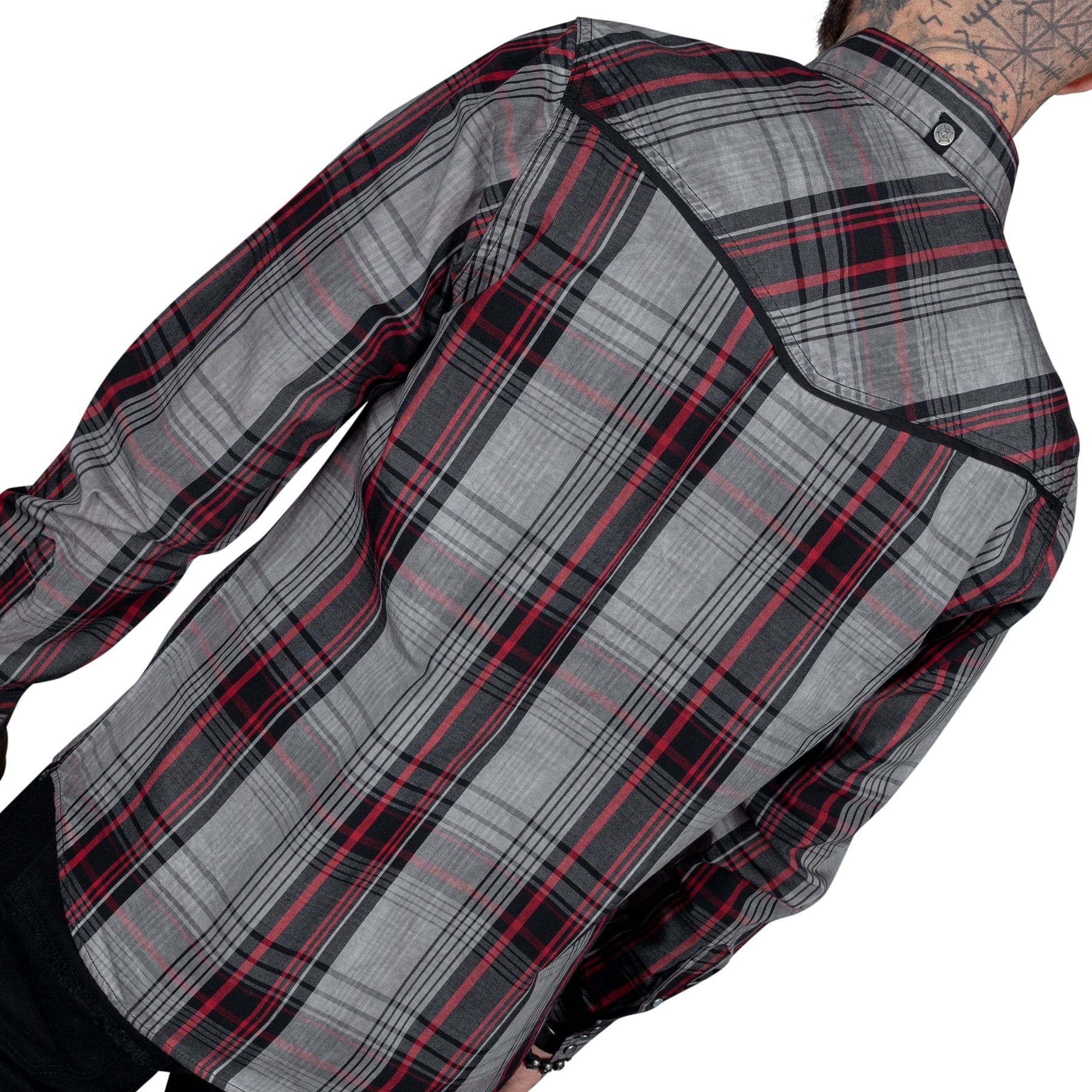 Wornstar Clothing Mens Long Sleeve Shirt. Asphalt Button Down Plaid Shirt.
