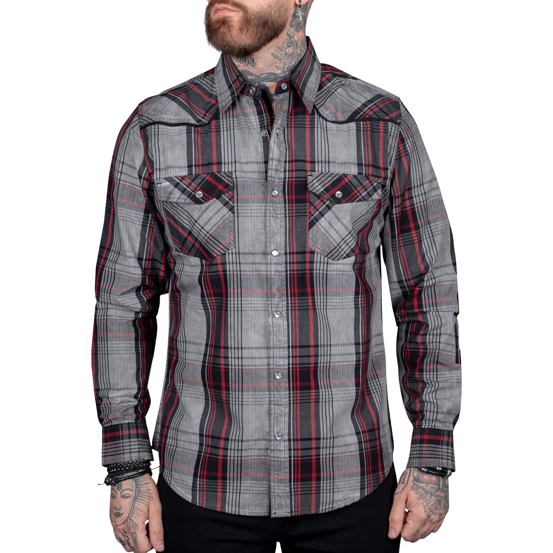 Wornstar Clothing Mens Long Sleeve Shirt. Asphalt Button Down Plaid Shirt.