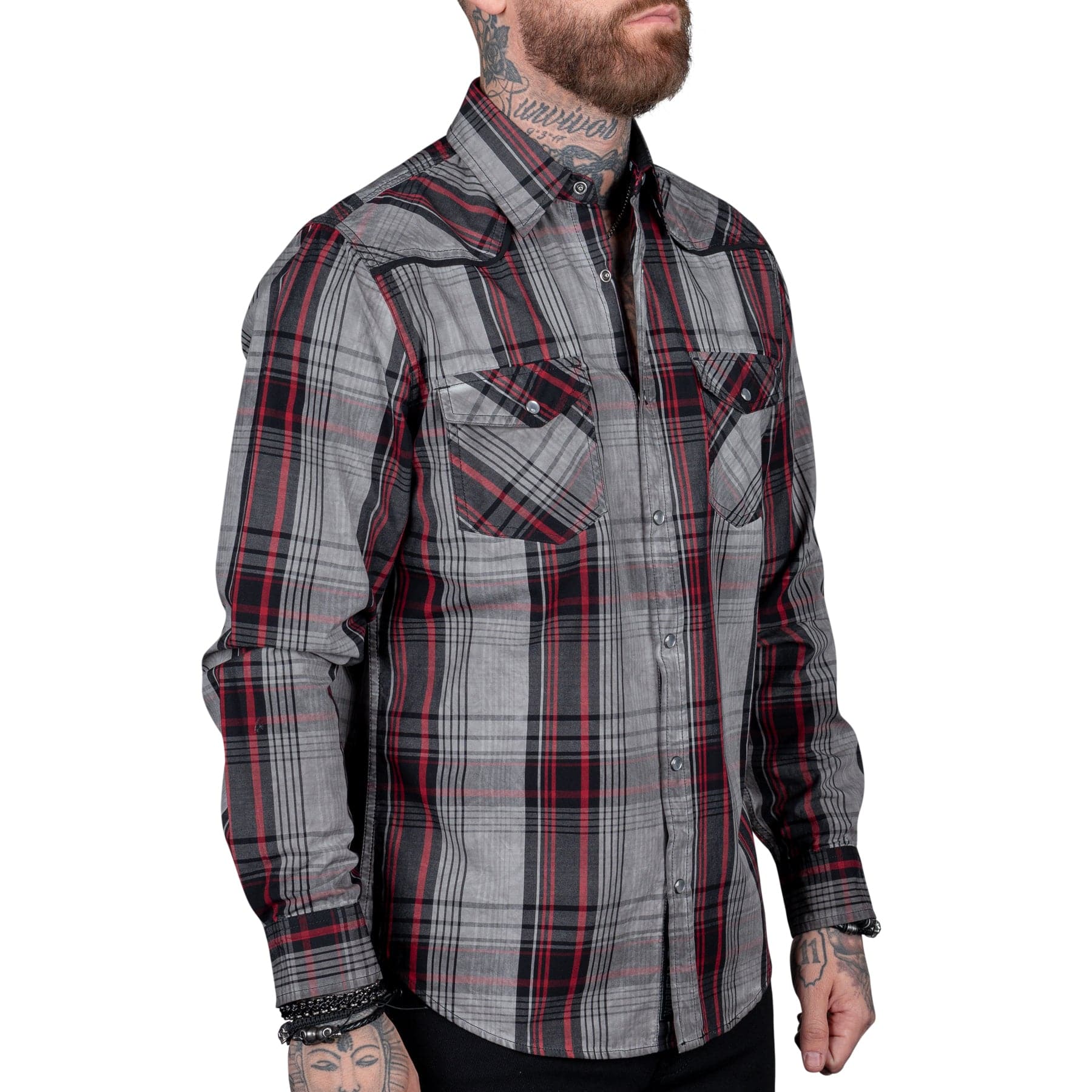 Wornstar Clothing Mens Long Sleeve Shirt. Asphalt Button Down Plaid Shirt.