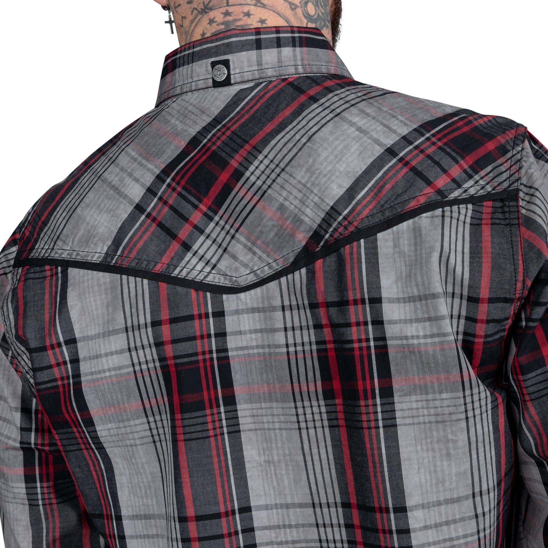 Wornstar Clothing Mens Long Sleeve Shirt. Asphalt Button Down Plaid Shirt.