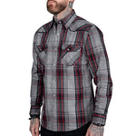 Wornstar Clothing Mens Long Sleeve Shirt. Asphalt Button Down Plaid Shirt.