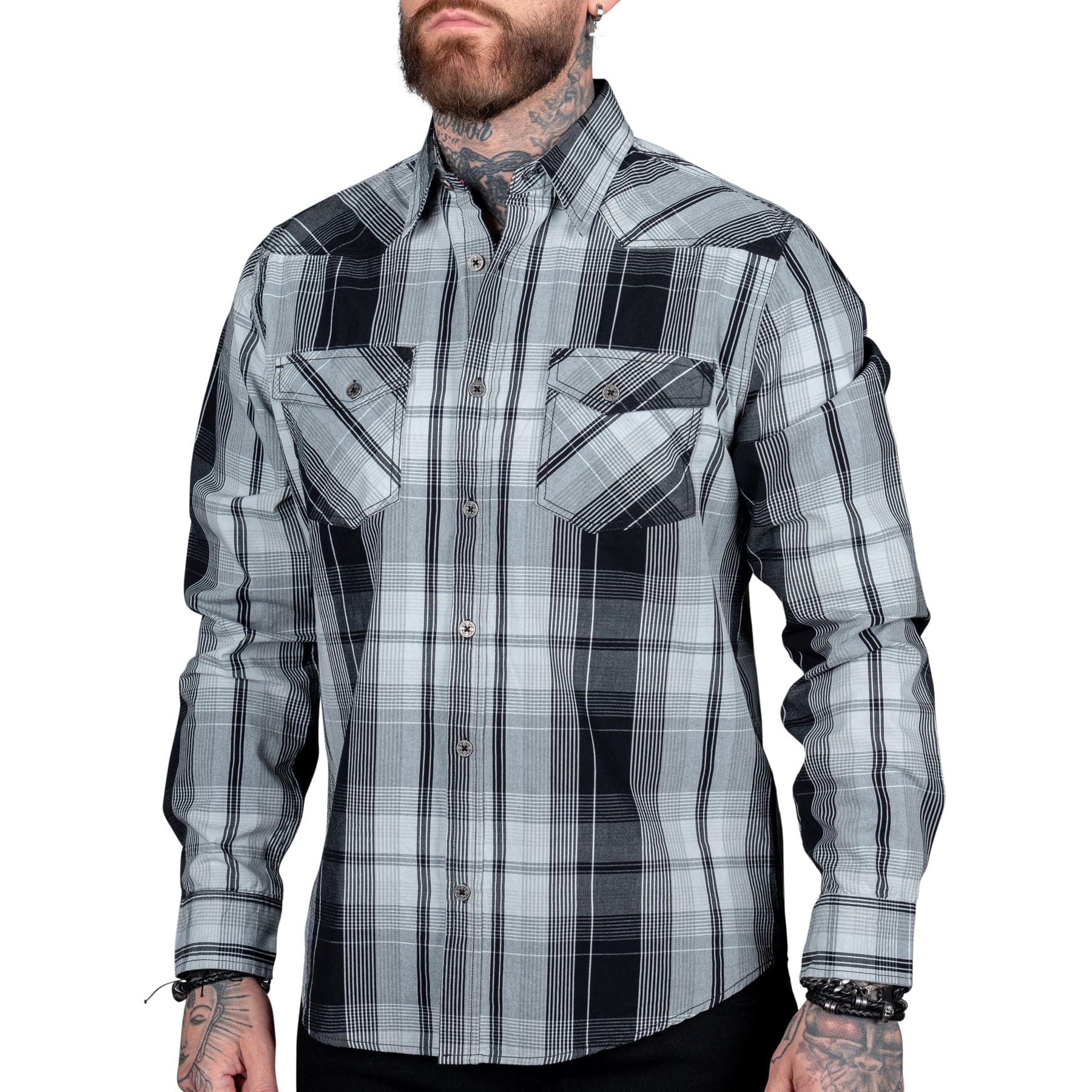 Wornstar Clothing Mens Long Sleeve Shirt. Heir Button Down Plaid Shirt.