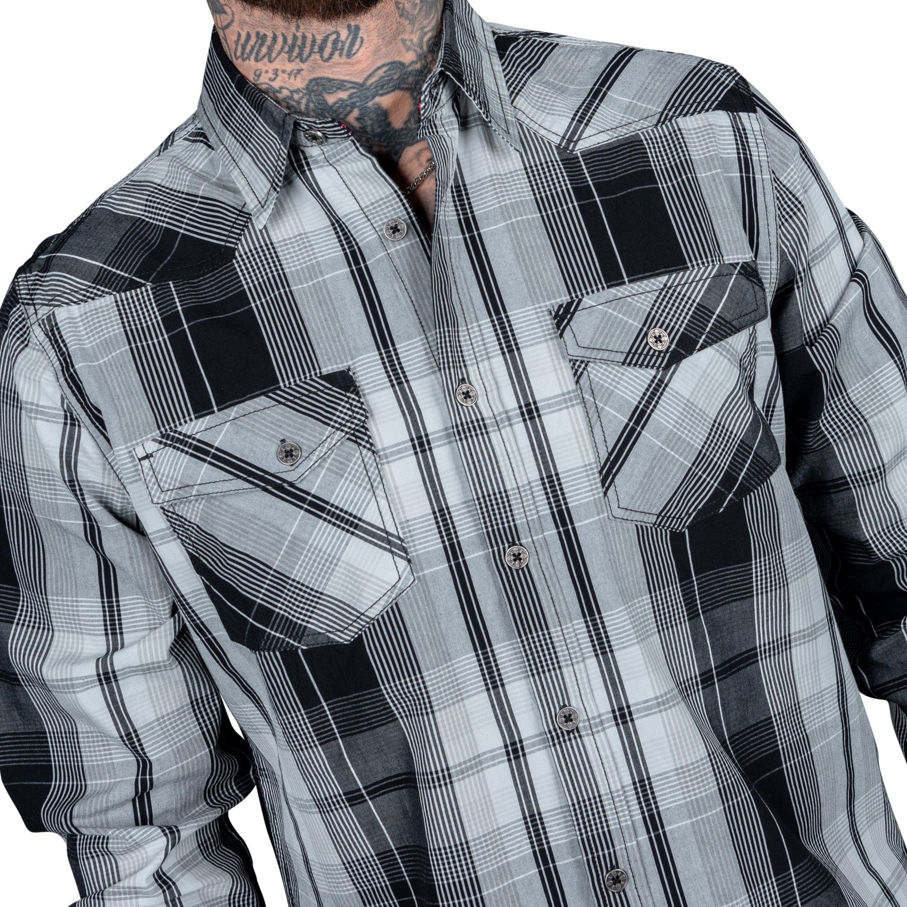 Wornstar Clothing Mens Long Sleeve Shirt. Heir Button Down Plaid Shirt.