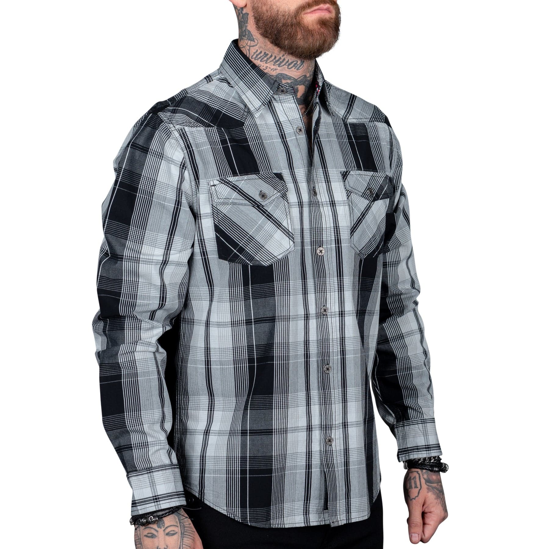 Wornstar Clothing Mens Long Sleeve Shirt. Heir Button Down Plaid Shirt.