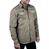 Rocknrolla Collection Button Down Seek And Destroy Shirt - Olive
