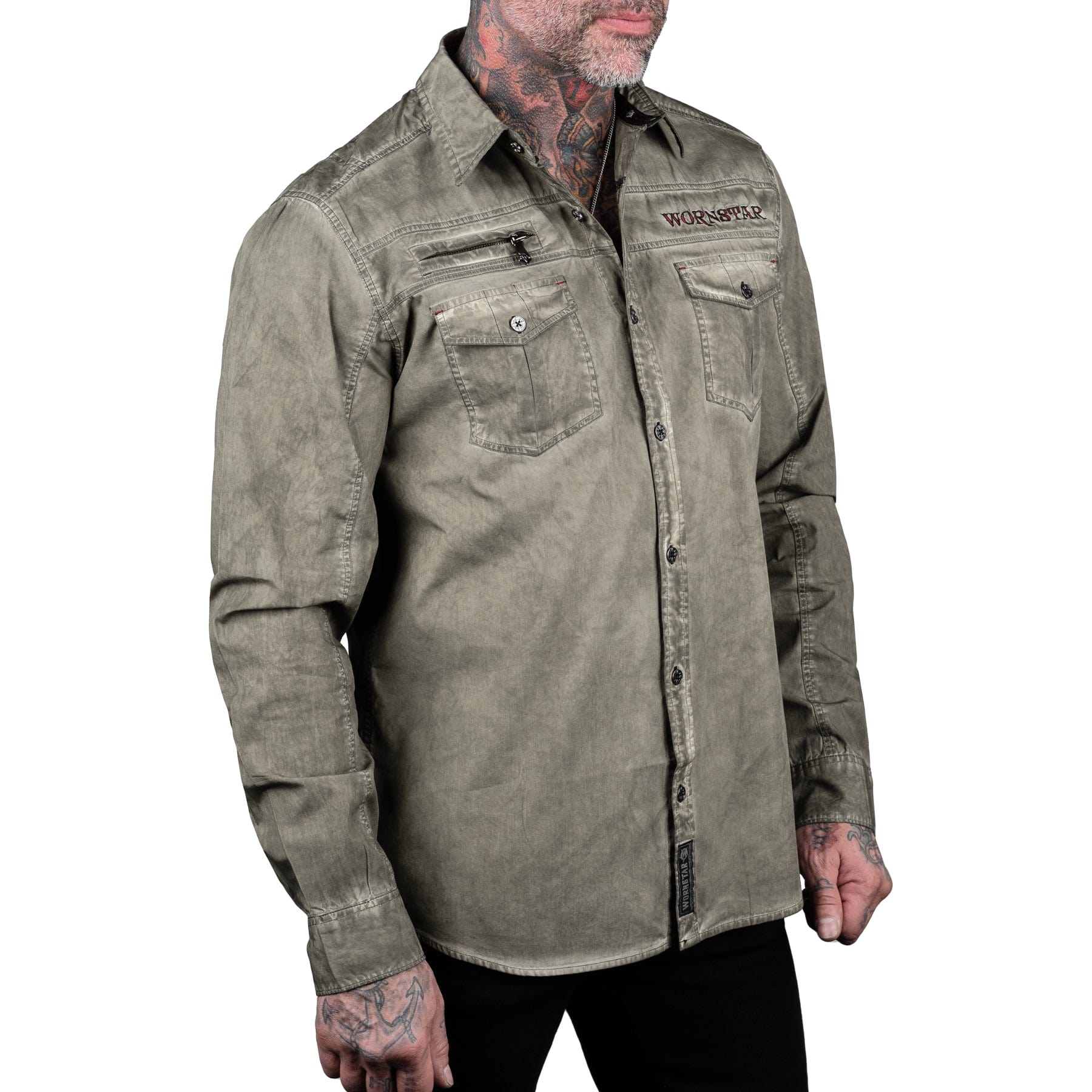 Rocknrolla Collection Button Down Seek And Destroy Shirt - Olive