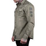 Rocknrolla Collection Button Down Seek And Destroy Shirt - Olive