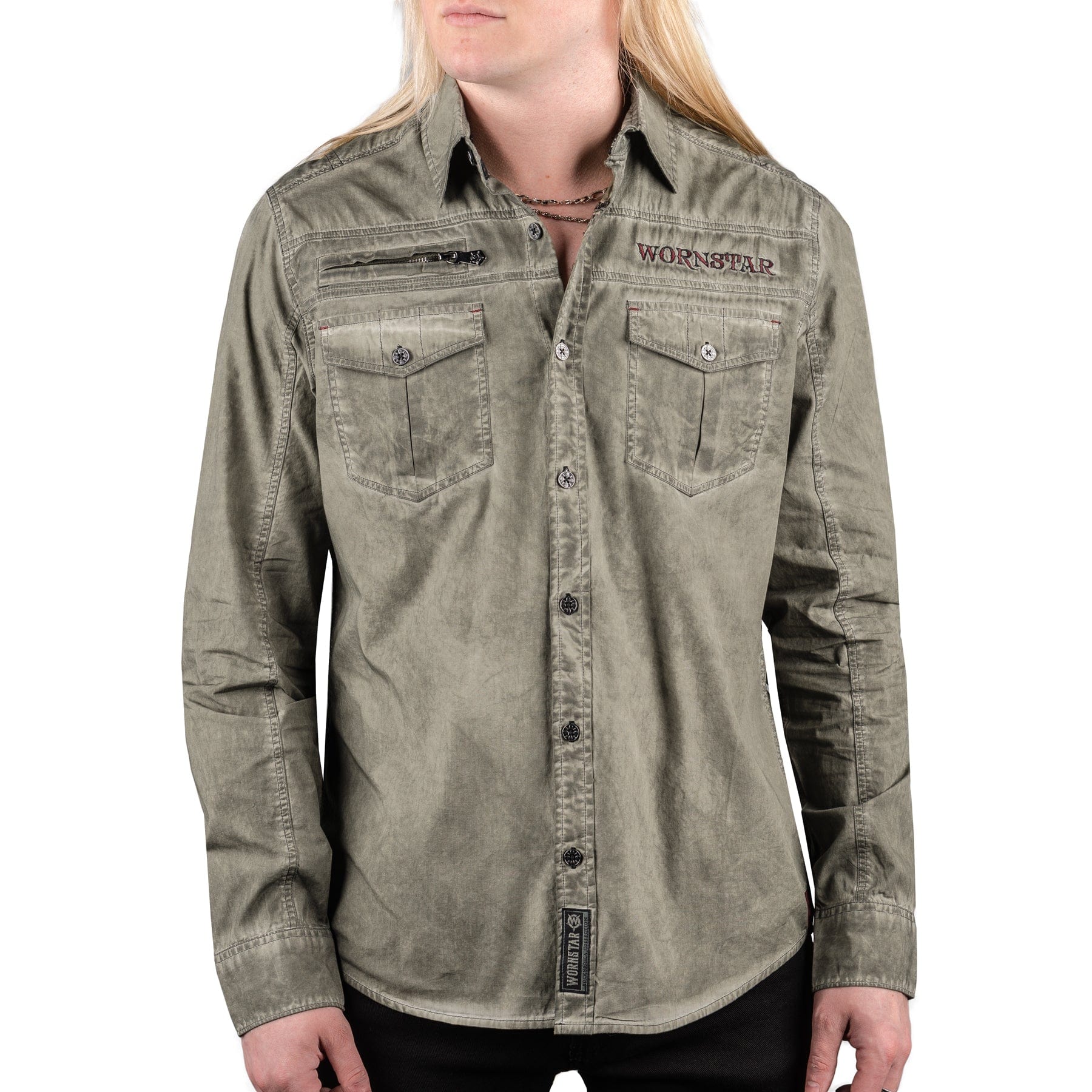 Rocknrolla Collection Button Down Seek And Destroy Shirt - Olive