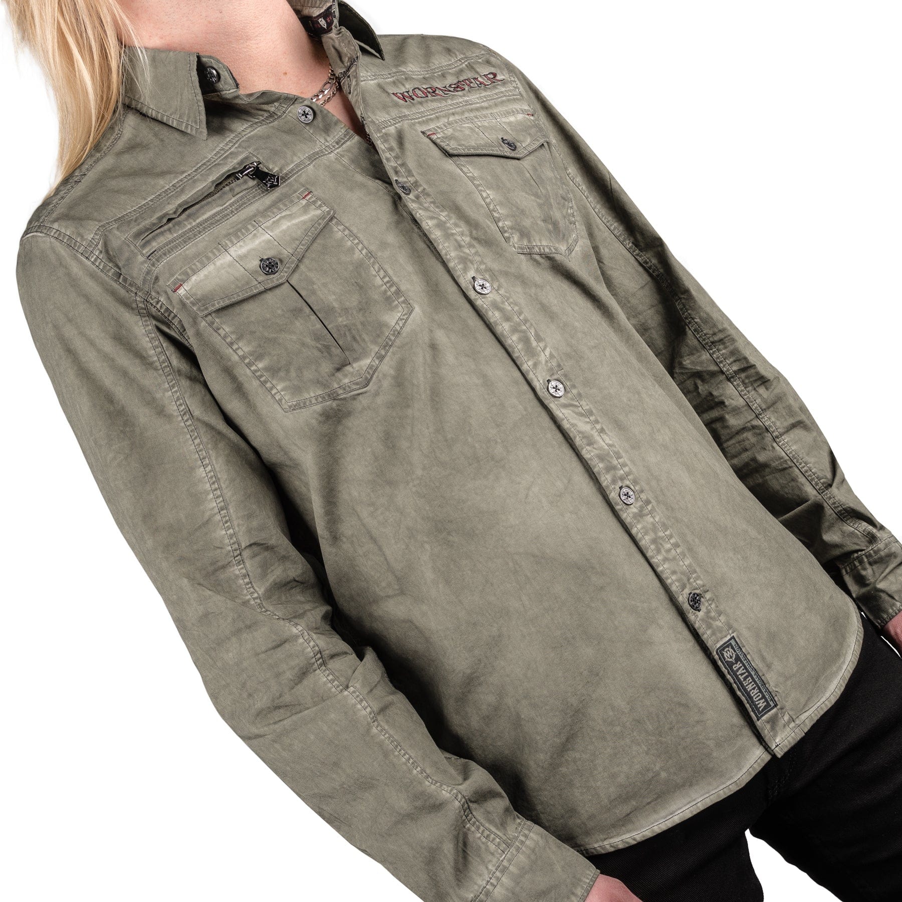 Rocknrolla Collection Button Down Seek And Destroy Shirt - Olive