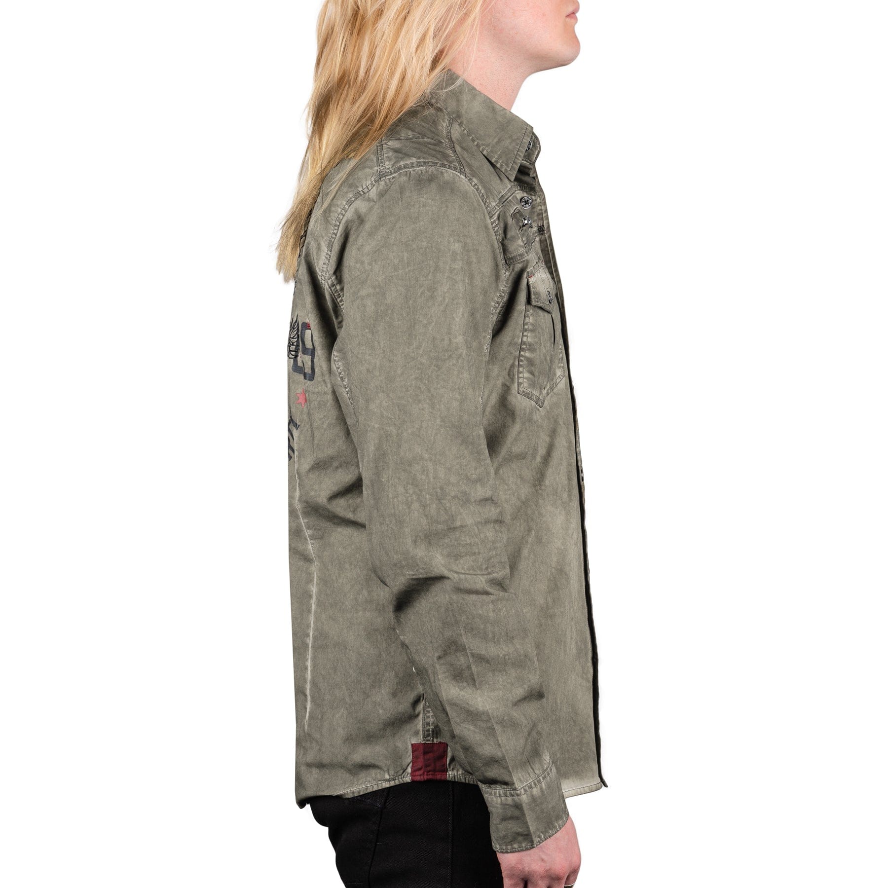 Rocknrolla Collection Button Down Seek And Destroy Shirt - Olive