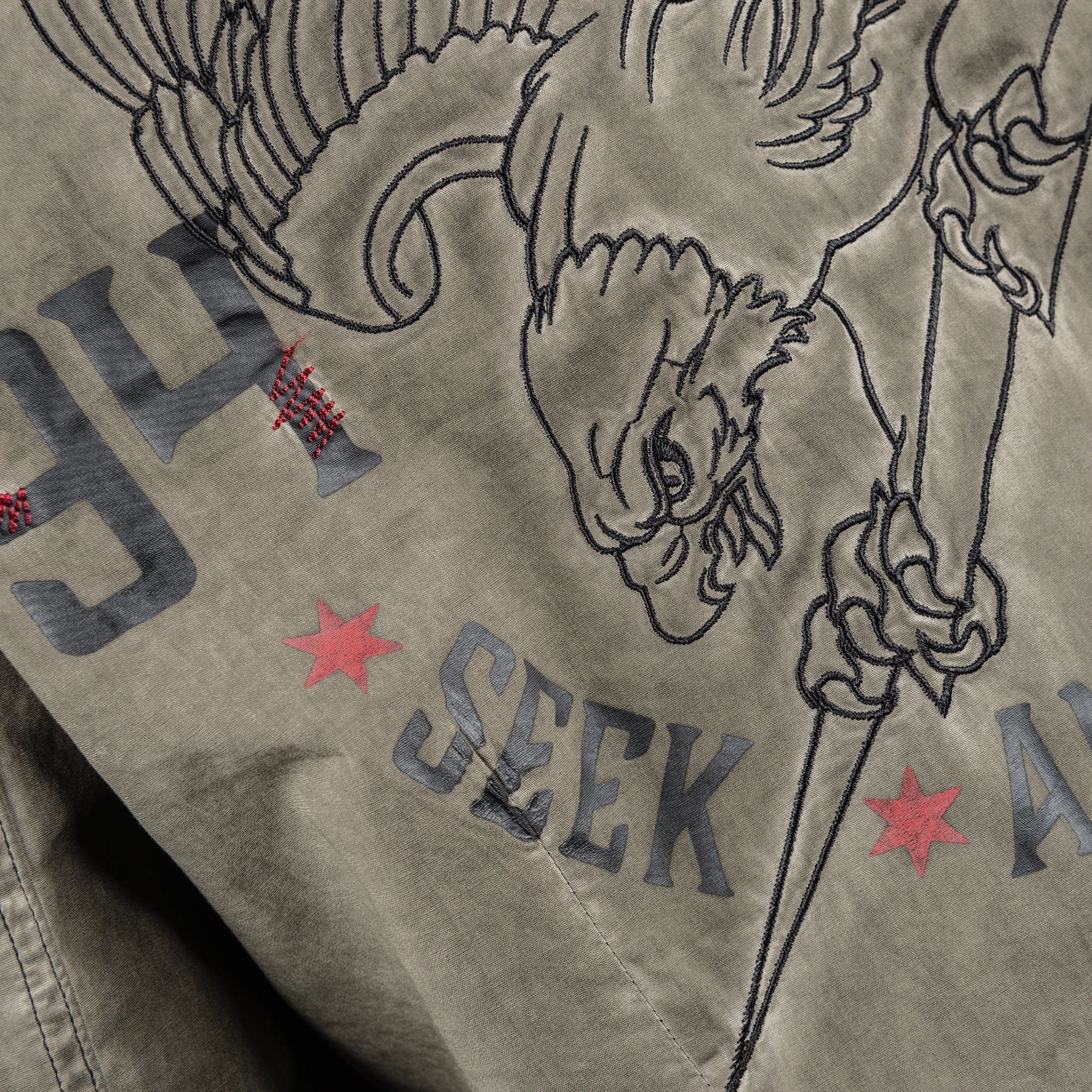 Rocknrolla Collection Button Down Seek And Destroy Shirt - Olive