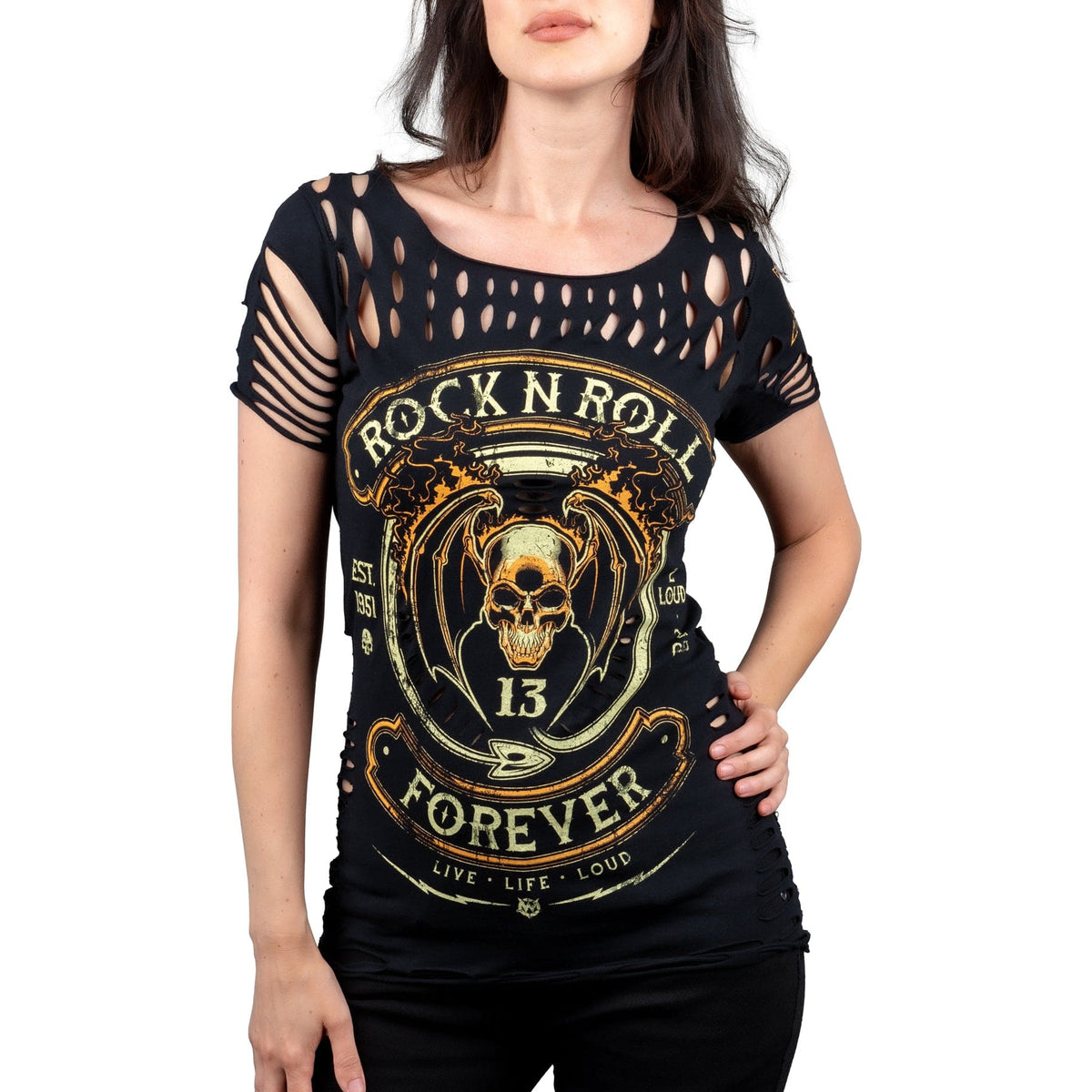 Wornstar Clothing Womens Tee. Rock N Roll Forever Cut T-Shirt