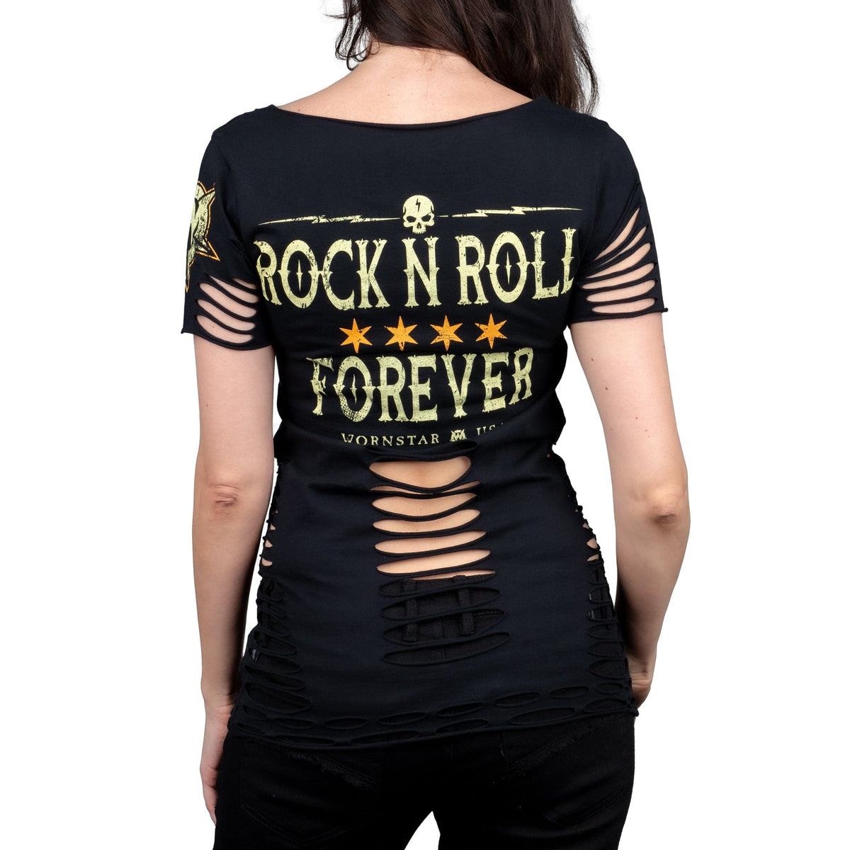 Wornstar Clothing Womens Tee. Rock N Roll Forever Cut T-Shirt