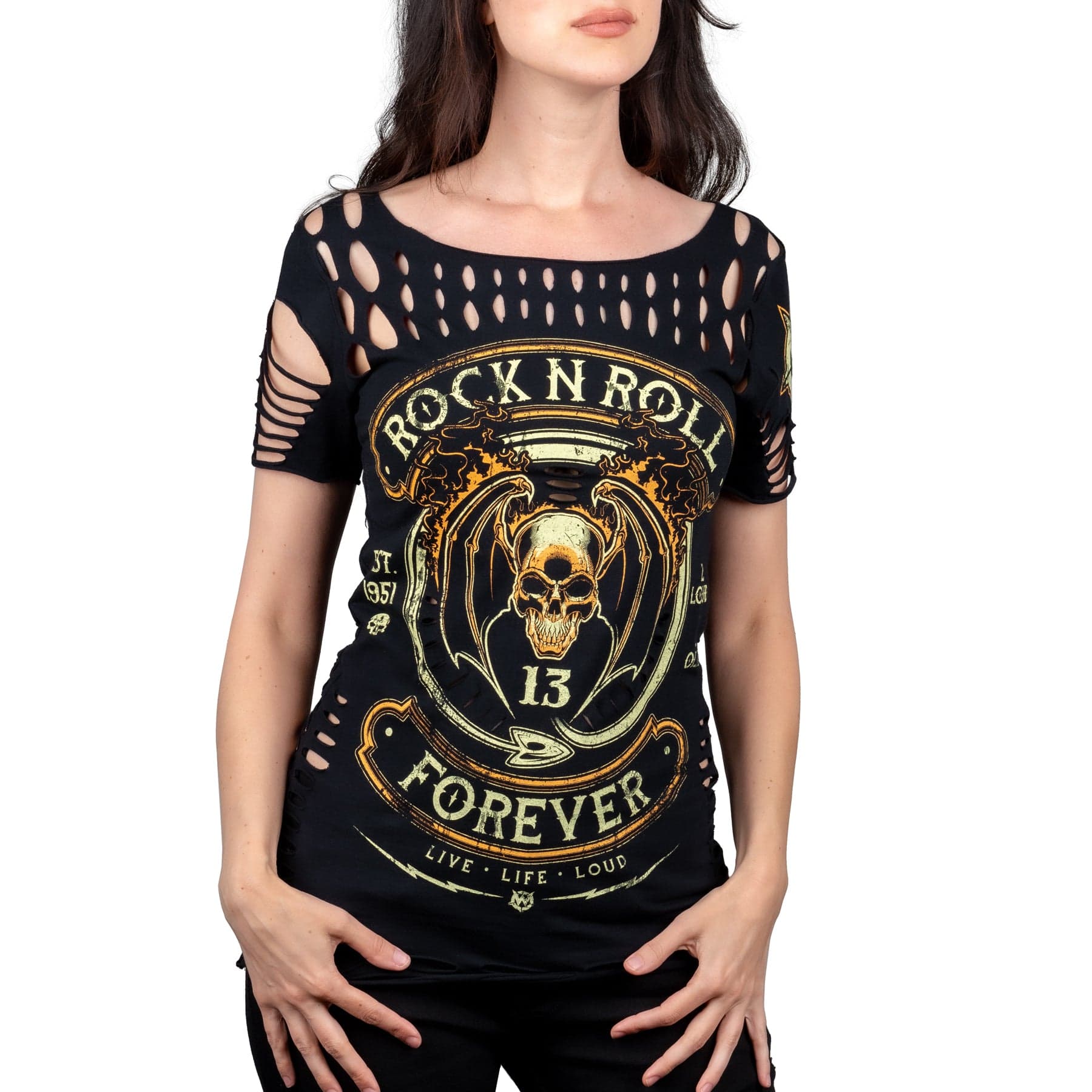 Wornstar Clothing Womens Tee. Rock N Roll Forever Cut T-Shirt