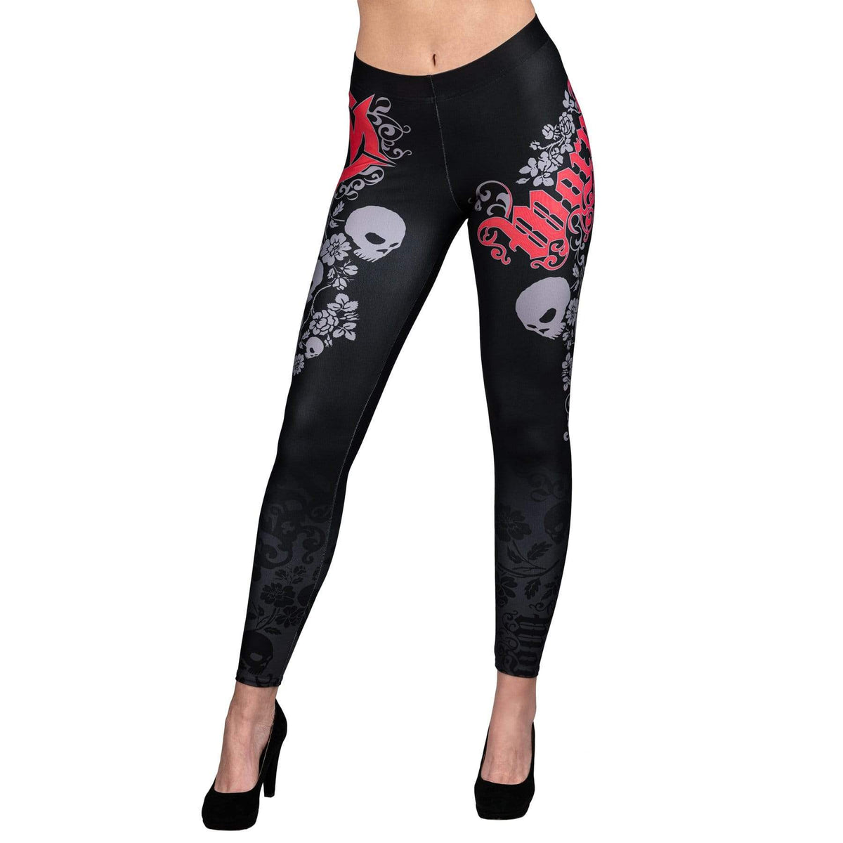 Wornstar Street Wear POD Leggings Skull Vine Leggings - Red/Black