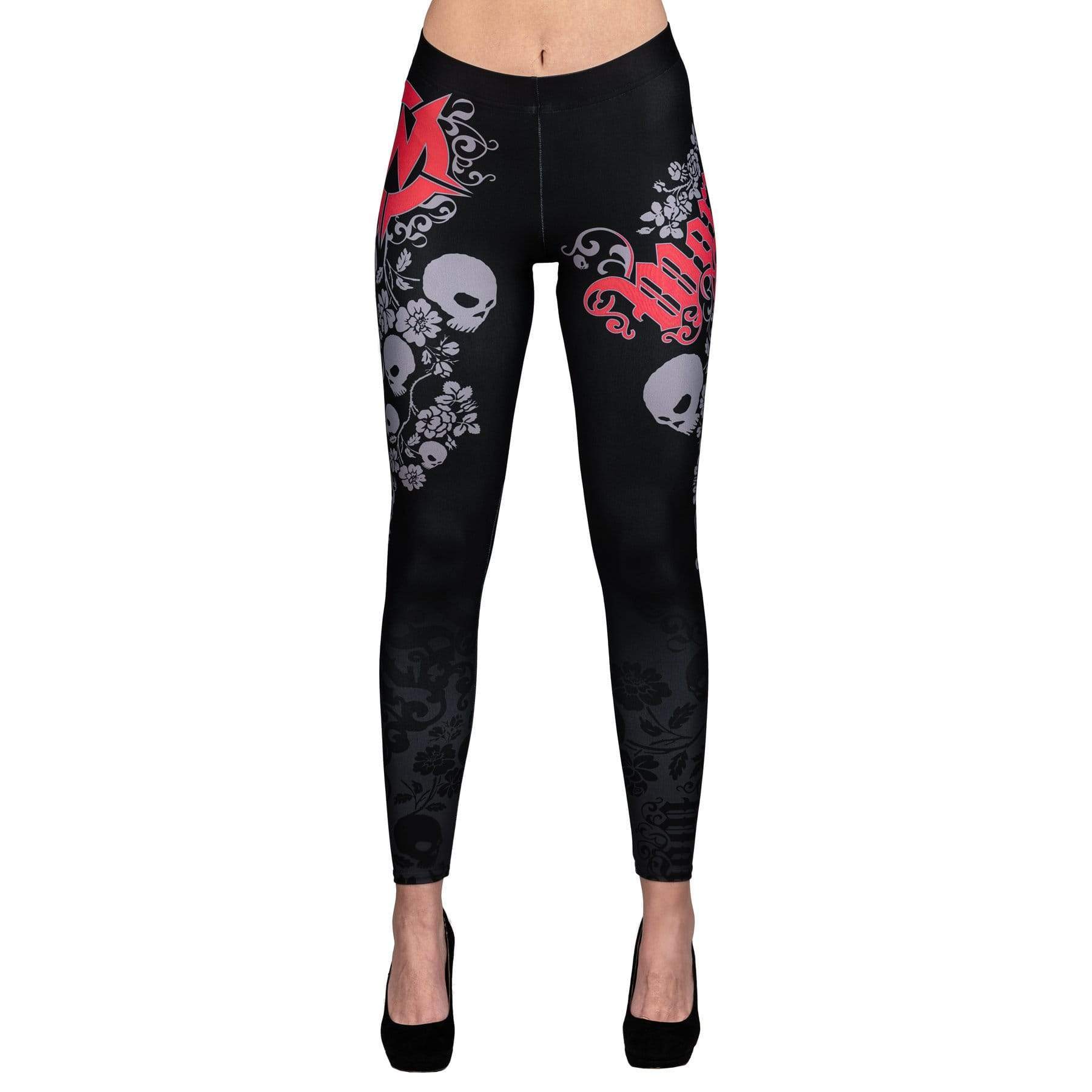 Wornstar Street Wear POD Leggings Skull Vine Leggings - Red/Black