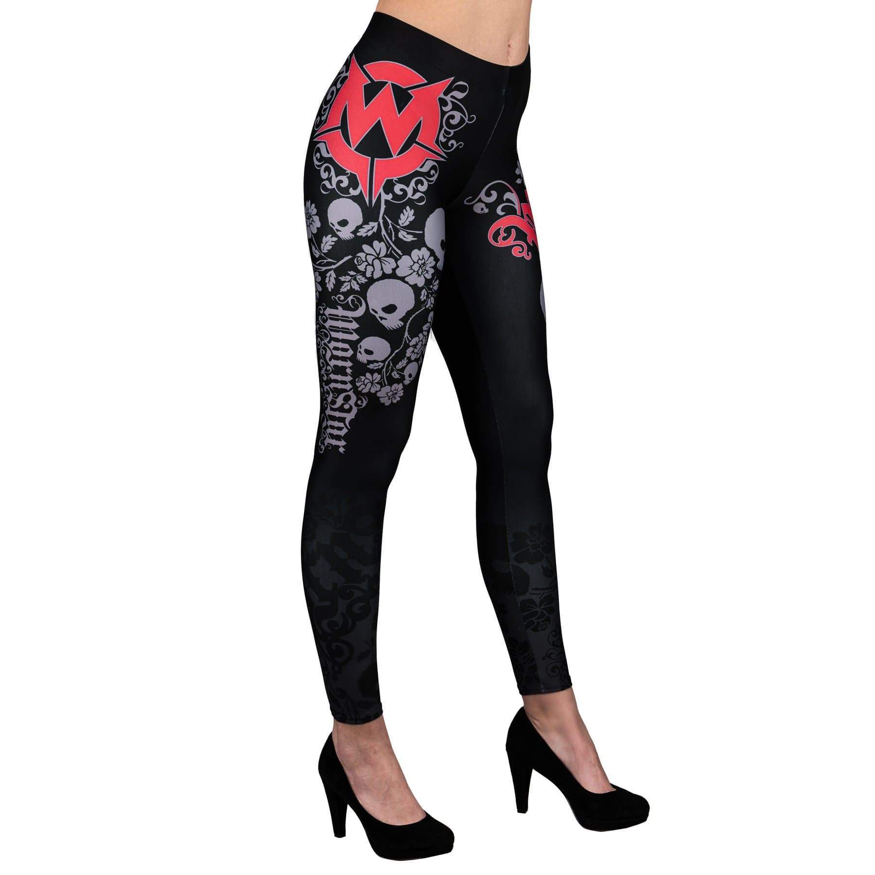 Wornstar Street Wear POD Leggings Skull Vine Leggings - Red/Black