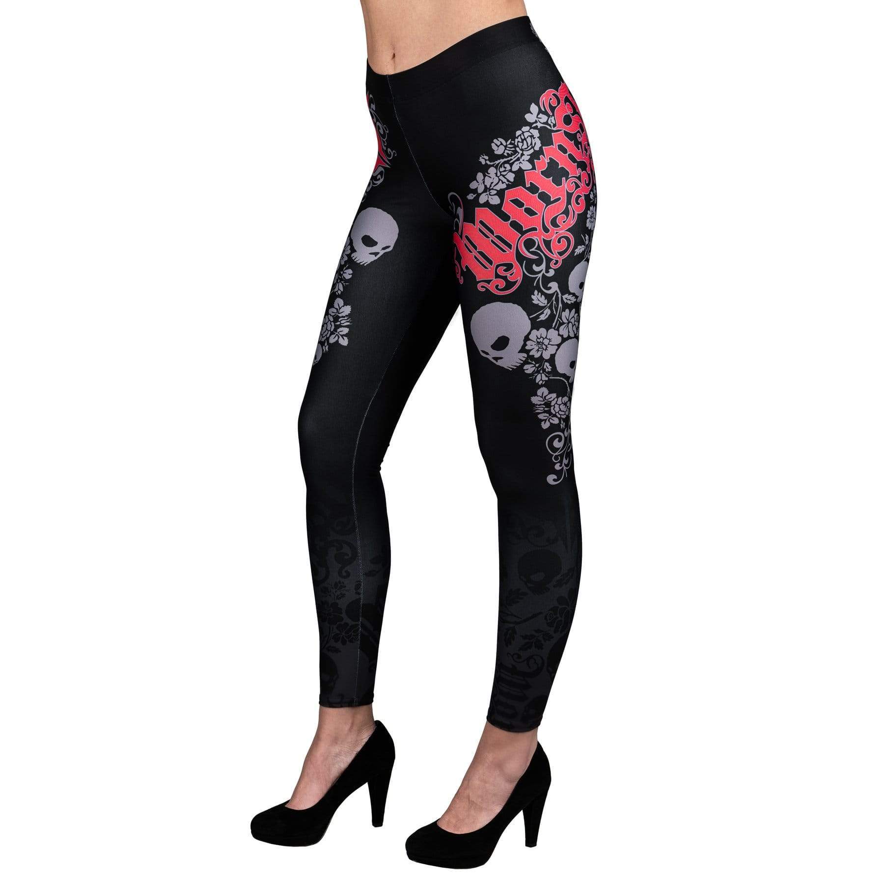 Wornstar Street Wear POD Leggings Skull Vine Leggings - Red/Black