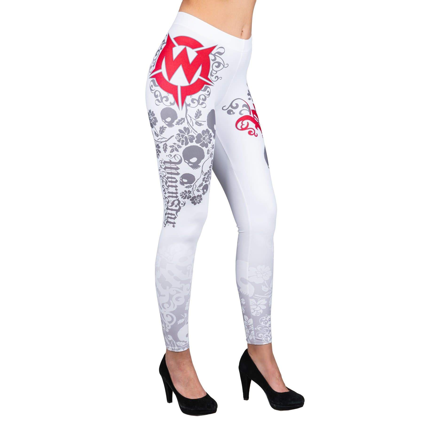 Wornstar Street Wear POD Leggings Skull Vine Leggings - Red/White